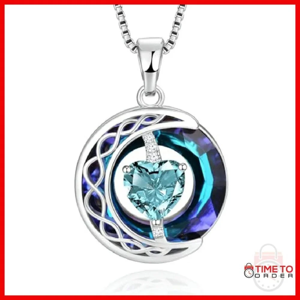Sterling Silver Moon Pendant Necklace with Crystal and Zircon Stones